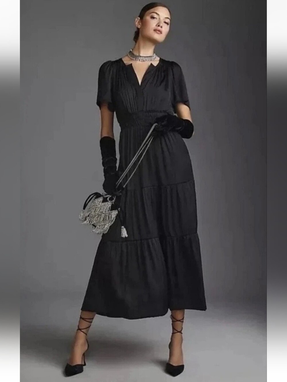 Anthropologie The Somerset Maxi dress black satin size 1X
